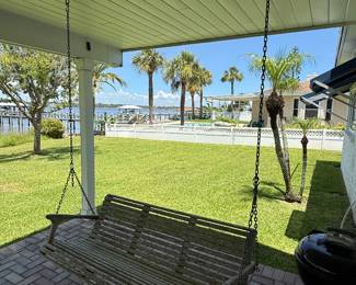 Wooden porch swing