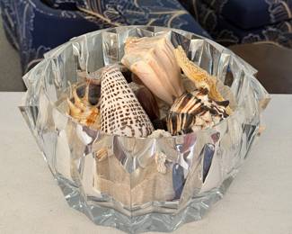 Gorgeous cut crystal bowl with large seashells