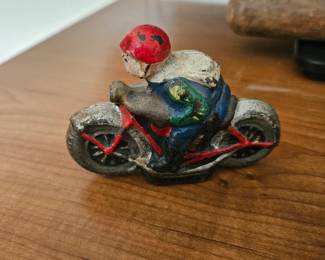 Antique cast iron toy racing motorcycle 1920s