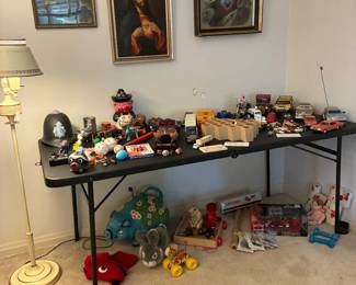 Jesus photographs, Vintage floor lamp, lots of toys