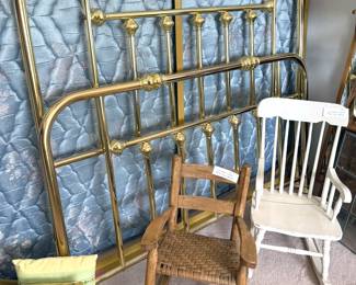 Brass bed + child's rocking chairs