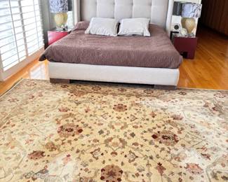 Restoration hardware king size bed and Indian woven rug