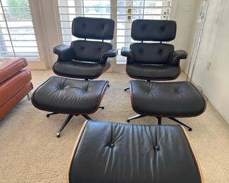 Eames Style Lounge Chair and ottoman in black leather