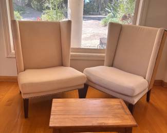 RH High Back chairs and antique side table