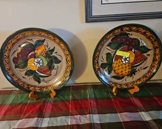 Large Mexican pottery plates on stands $25 for both