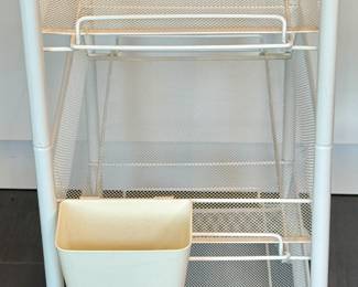 Wire Basket Rolling Storage Shelves. One black and one white