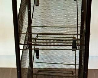 Wire Basket Rolling Storage Shelves. One black and one white