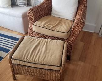 Rattan chair & matching ottoman