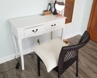 Two drawer table; chair
