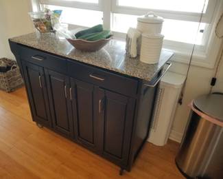 Navy rolling island/kitchen cart with granite top