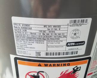 Rheen GAS 40-gallon hot water heater mfg. 5/19/23