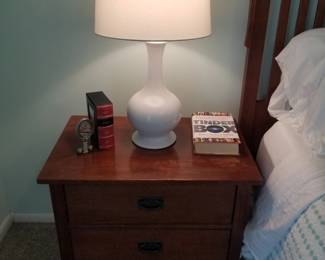 Stickley-inspired nightstand (two available; table lamp (two available)