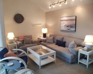 Comfortable living room furnishings: couch & oversized chair
