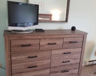 9-drawer dresser & matching mirror; TV