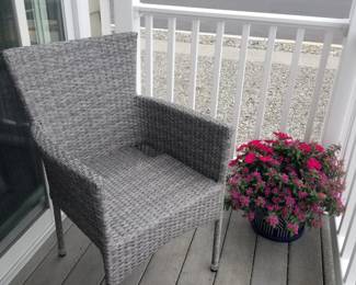 All weather wicker chair (four available); potted plant)