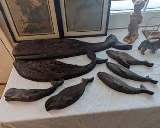 Original Art Wood Whale Carvings