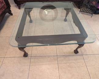 Mahogany and Glass claw foot glass table