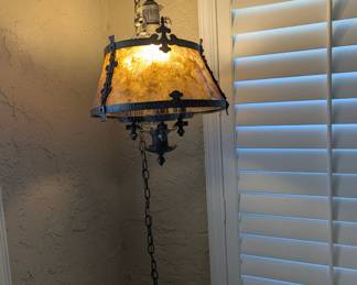 Rare! 60's Mission Style Wrought Iron Hanging Lamp