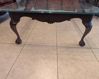 Mahogany and Glass claw foot glass table