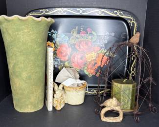 toile tray and spring decor