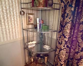 brass and glass corner shelf