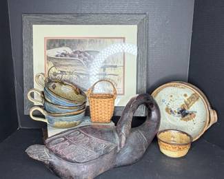 wooden goose and pottery