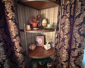 brass and wood corner shelf
