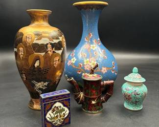 Antique Satsuma Vase & Chinese Cloisonne Pieces
