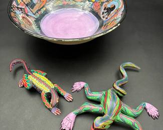 Dee Cox Story Bowl & Hand Painted Oaxacan Lizards
