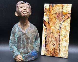 Bust of Young Boy & Original Tile Artwork by Wisconsin Native