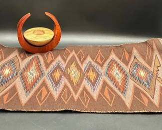 Handwoven Navajo Textile & Handcrafted Candle Holder