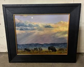 Rozan Henning "As Evening Dawns" Acrylic Painting on Vintage Wooden Frame