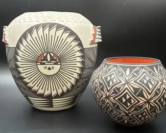 (2) Acoma Pueblo Pottery Vessels