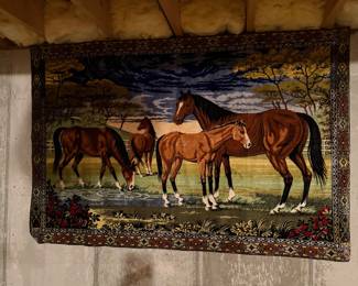 Vintage 1970's Velvet Horses Wall Hanging