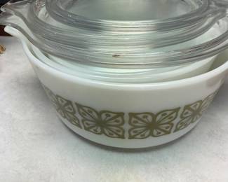 Vintage Pyrex Verde Square Green Flower 3 Casserole Dishes/Lids
