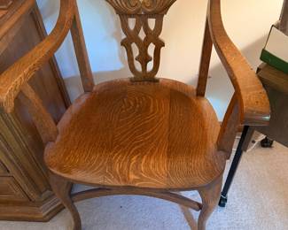 Antique(1890-1910) Carved Oak North Wind Arm Chair