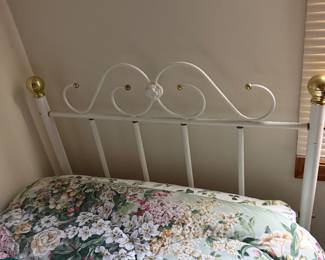 Twin White Brass Headboard with Mattress Box Spring (2)
