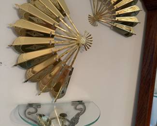 Brass Fan Decorative, Glass Brass Wall Shelf