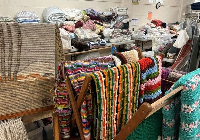 A view of items for sale in the Linen Room (lower level of church)