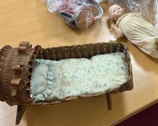 wicker doll rocking crib