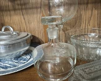 Etched Sailing Ship Crystal Decanter Set with Glasses