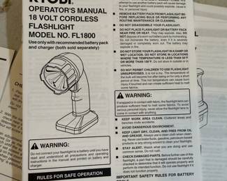 Ryobi 18V Cordless Flashlight Model FL1800