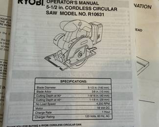 Ryobi 5-1/2 in. Cordless Circular Saw Model R10631