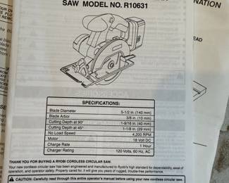 Ryobi 5-1/2 in. Cordless Circular Saw Model R10631