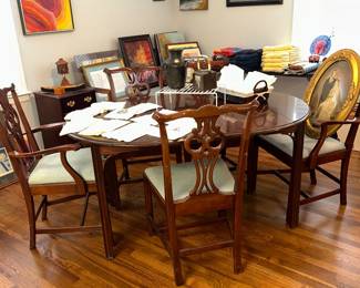 Antique dining table 6 chairs