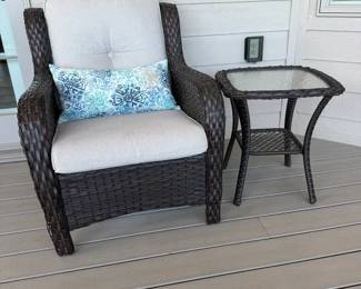 Synthetic Brown Wicker Chair & Side Table Lot 1