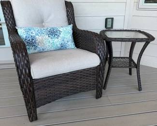 Synthetic Brown Wicker Chair & Side Table Lot 2