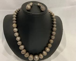 Sterling Silver Graduated Bead Necklace Earrings