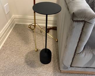 $180 black metal drinks table. 8" dia. X 24"h. (orig. $400)