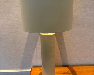$620 pair. One of a pair of ceramic base table lamps. 30"h X 16.5" dia. shade (orig. $1,300)